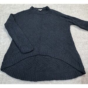 Eileen Fisher XS Black Organic Cotton Crimp High Low Knit Sweater Minimalist